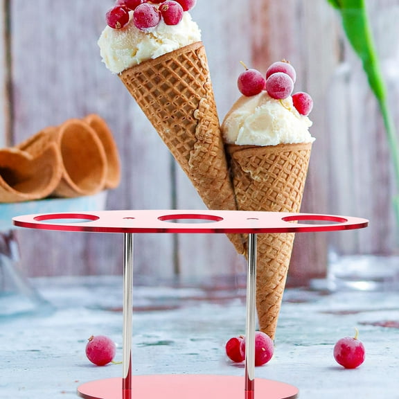 Phenofice Ice Cream Cone Holder Acrylic Red For Roll Cone Case 1Pack 7.5X3.5X2.8In
