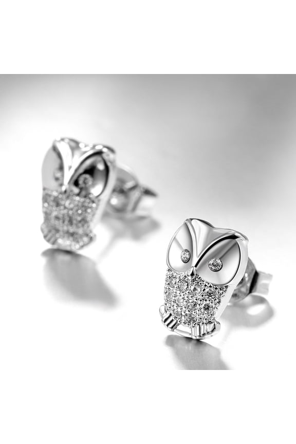 Owl Shaped Ear Studs Fashion Crystal Platinum Earrings for Women Grils (AKE001)
