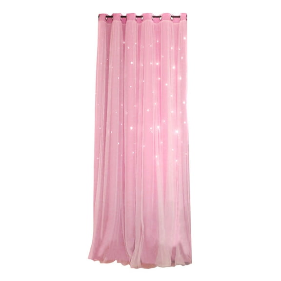 Worgeous Pink Double curtains with HollowOut Stars Design for Bedroom and Living Room and Chiffon 50x84 inches