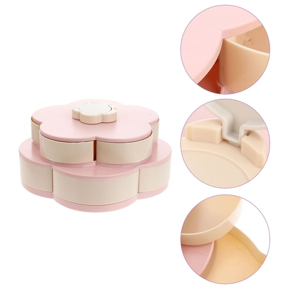 Worgeous Pink Flower Snack Serving Tray Rotating Candy Box for Storing Snacks and Appetizers in Plastic 10 Compartment Design