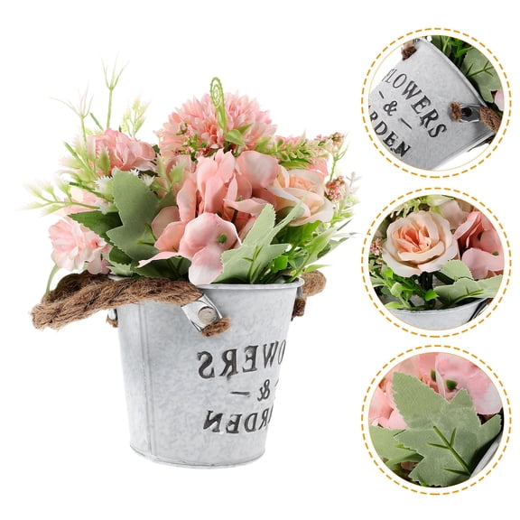 Worgeous Pink Simulated Hydrangea Planter Decoration for Home Office Made of Iron Perfect Gift Idea