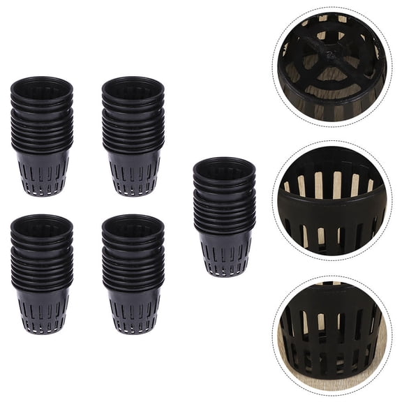 Worgeous Plastic Plant Nursery Net Cup for Storing Plants Excellent Durability and Air Permeability Black 50Pcs