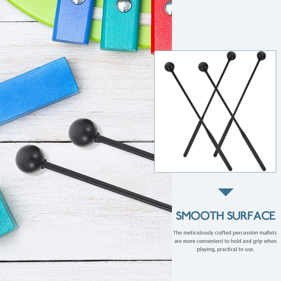 Worgeous Plastic and Rubber Xylophone Mallets for Drums Black Color 2 Pairs 0.5 Inches