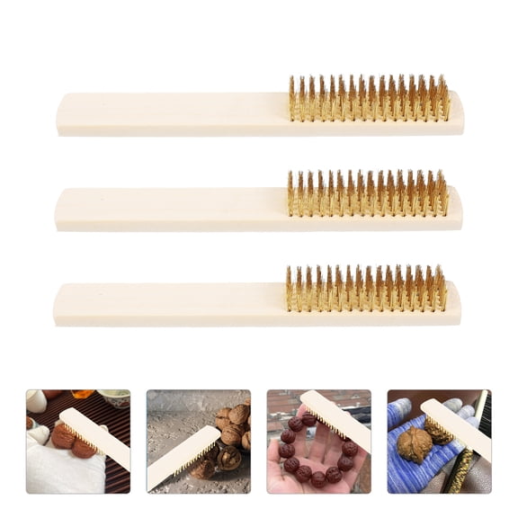 SWETRACE Wooden Handle Metal Brush, Copper Wire, Multipurpose, Safe and Comfortable Grip, 3Pcs