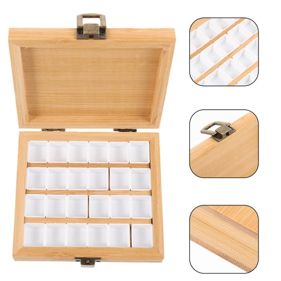 Worgeous Portable Watercolor Palette Box with 24 Compartments Bamboo Wood and Plastic Assorted Color for Home Use Artists