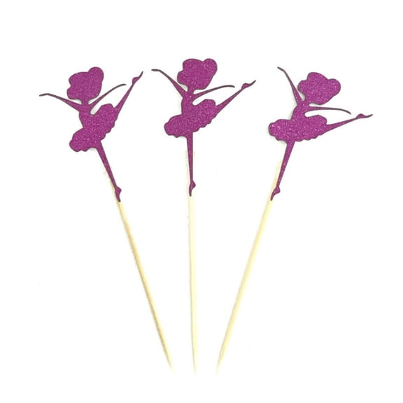Worgeous Purple Ballet Girl Cupcake Toppers for Birthday Cake Decoration Bridal Shower Party Supplies Paper 8PCS