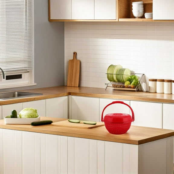 Worgeous Red Round Handheld Basket for Fruit Storage and Outdoor Use Multifunctional Space Saving Plastic