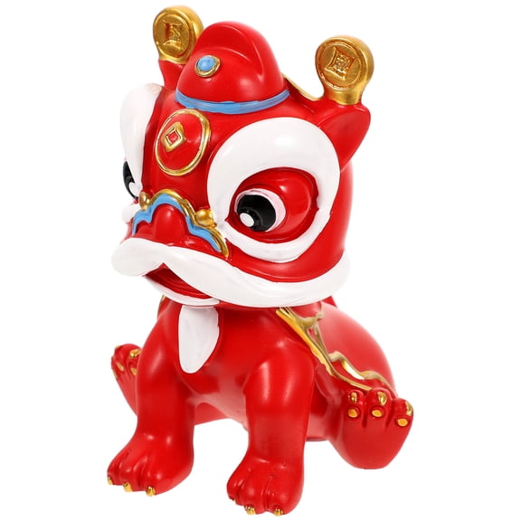 Red Resin Lion Statue Decor for Home Office or Shop with Quality and Festive Design 3.5 Inches