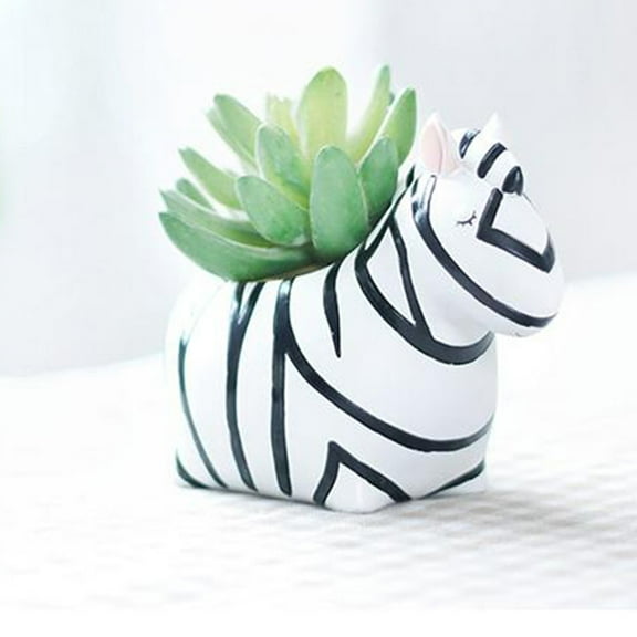 Worgeous Resin Zebra Meaty Succulent Pot Micro Landscape Potted Plants with Drainage Resin Mini Flower Pot Garden Plants Vase Desk Flower Decoration (White)