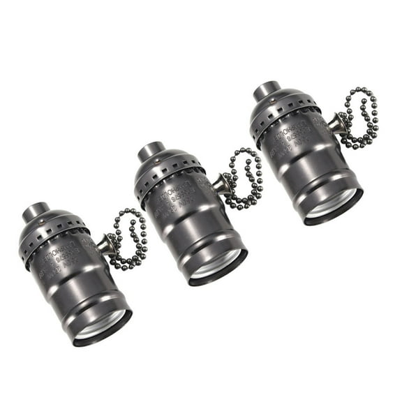 Worgeous Retro E26 Lamp Base with Chain Switch Aluminum Light Socket for Home Use Black 3 Pieces