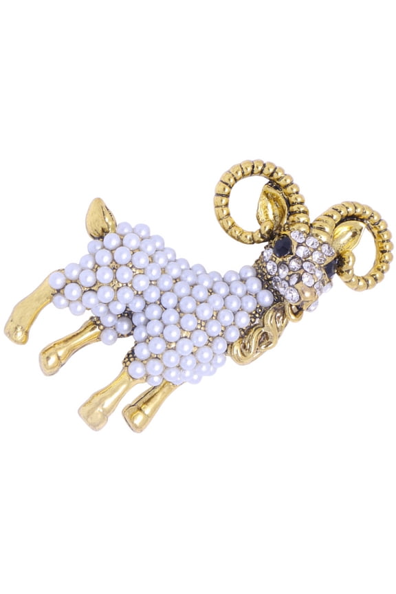 Rhinestone Sheep Brooch Pin Pearls Animal Lapel Pin for Dress Shawl Coat Hat Bag