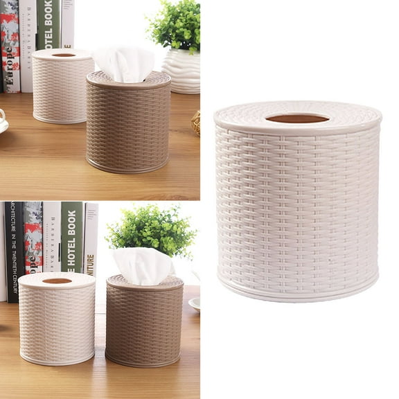 Worgeous Round Tissue Holder Storage Rattan Paper Towel Barrel