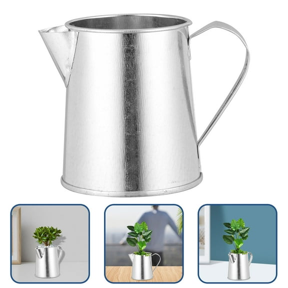 Worgeous Rustic Silver Tinplate Flower Vase with Handle for Home Use Unique Shape and Distressed Design 3 Pieces