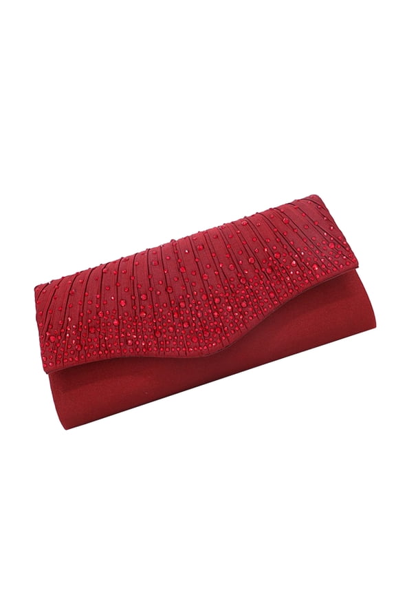 Satin Rhinestone Handbag Elegant Evening Clutch Magnetic Snap Purse for Wedding Dinner ( )
