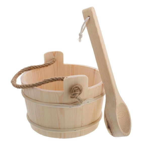 SEWCHICS Sauna Bucket Kit Wooden Sauna Bucket And Ladle Set Beige 1 Pair