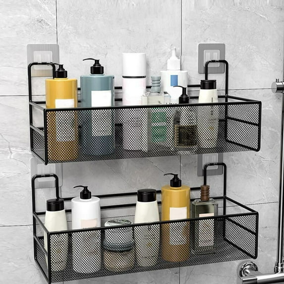 TABLZONE Black Wire Basket Storage Rack for Bathroom and Kitchen, Wall Mounted Organizer with No Drilling Required