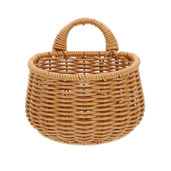 RENACLIPY Plastic Storage Basket Brown Handmade Imitation Rattan Simple Design Kitchen Use 5.1×4.1×5.1in