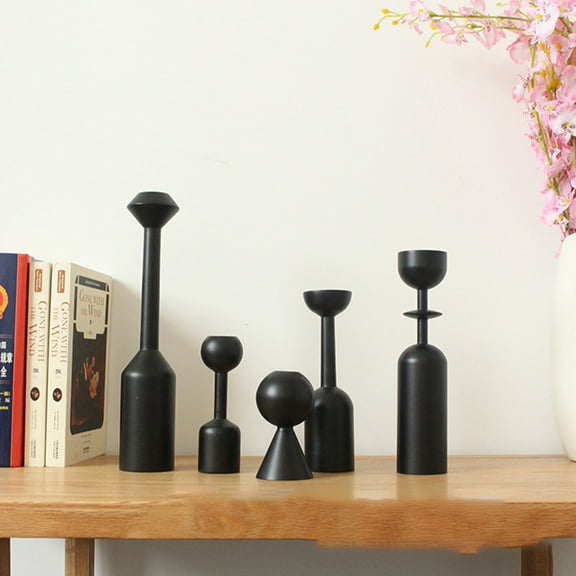 Worgeous  Solid Wood Candle Holder Stand Home Dining Room Table Decor Decorations Black