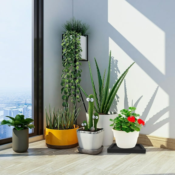 Worgeous Square Imitation Cement Planter Tray Water Pots Indoor Flower Black