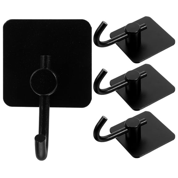 Worgeous Stainless Steel Adhesive Hooks for Home Use Heavy Duty Wall Mount Black Bathroom Kitchen 4 Pcs