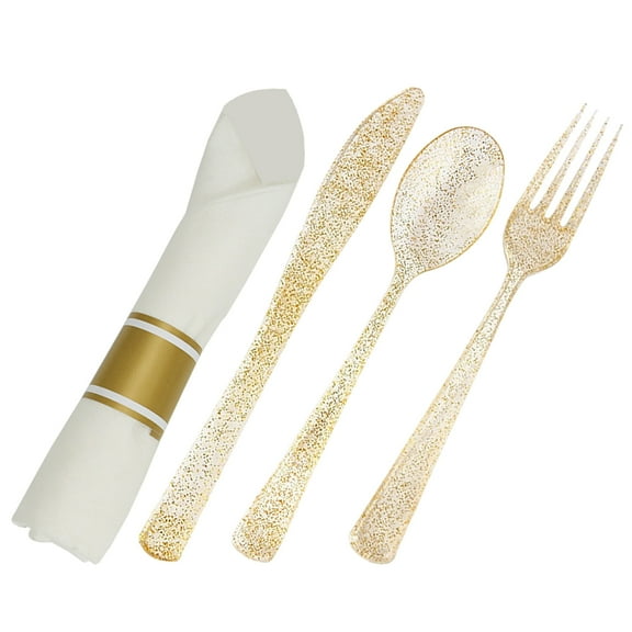 KALLORY Buffet Serving Utensils Cutlery Tableware Set Golden Plastic 1 Set
