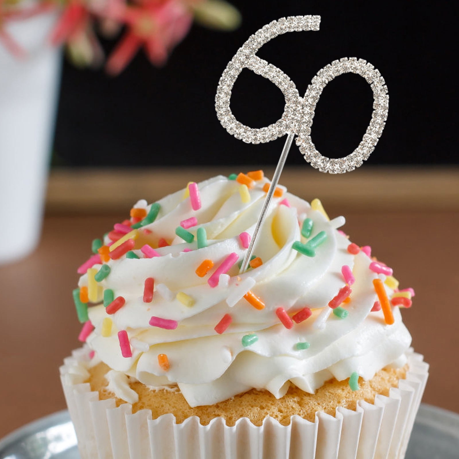 Worgeous Stunning Rhinestone Cake Topper for 60th Birthday Party or Anniversary Silver Approx 12cm