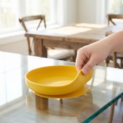 Worgeous Suction Spill-Proof Dinner Plates for Elderly and Children, Durable Non-Slip Yellow Plate 19.5x19.5x4 cm