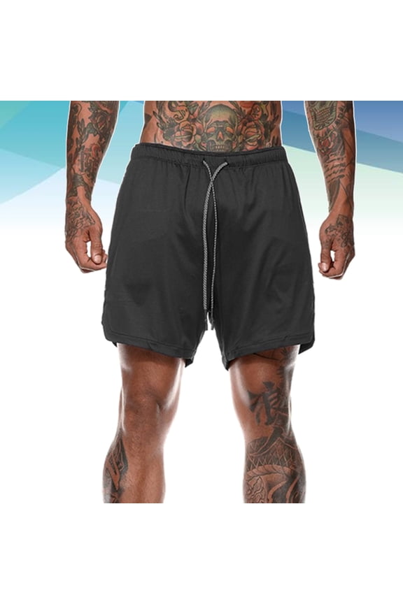 Summer Sports Shorts Double Layer Gym Workout Quick Dry Running Mesh Short Pants for Man Boy (Black Size XL)