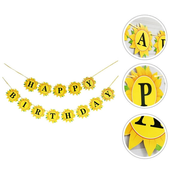 COSMOBETTY Happy Birthday Banner Reusable Yellow Paper 1 Set Table Decoration