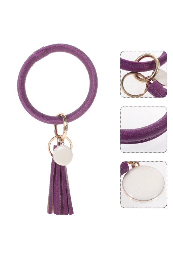 Tassel Wristlet Keychain Round Circle Wrist Bracelet Keyring Key Chain
