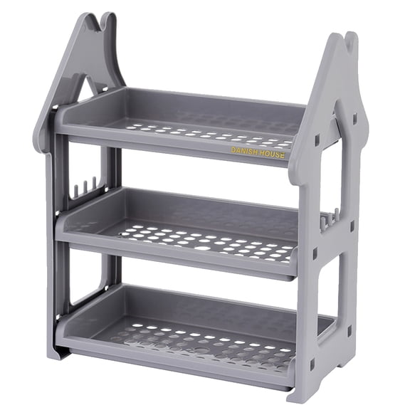 Worgeous Three Layers Multifunctional Plastic Storage Rack Desktop Condiments Organizer Cosmetic Holder Shelf for Bathroom Kitchen (Dark Grey)