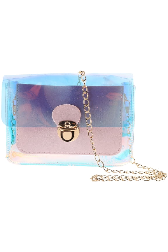 Transparent Plastic Handbag with Chain Strap for Women Pink Color Suitable for Daily Use and Parties