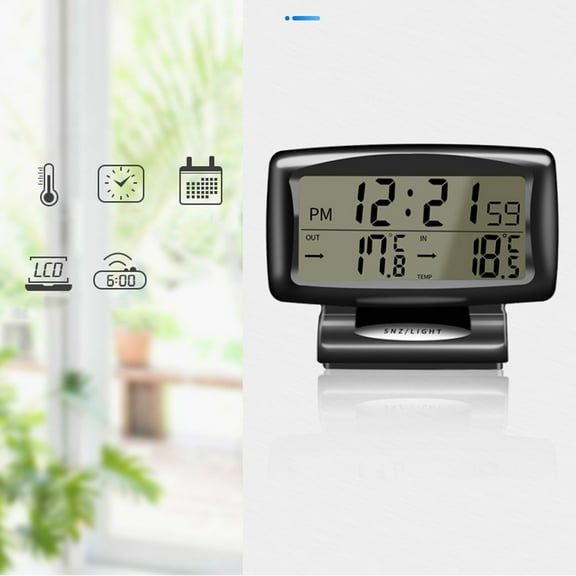 Worgeous Universal 1 Set Electronic Thermometer Dual Temperature Clock for Car with Luminous Display No Battery Needed