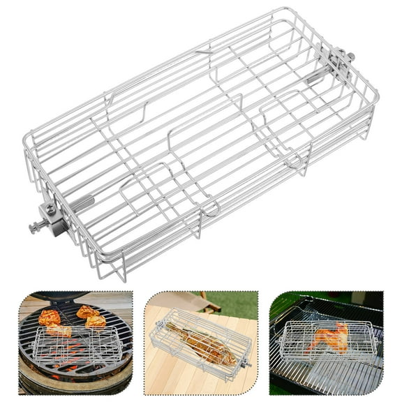 Worgeous Universal Rotating Grill Rack for Fish Chicken Wings Lamb BBQ Tool Rotisserie Cage Fish Basket and Portable for Outdoor Grilling and Camping