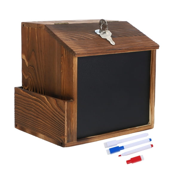 Worgeous Vintage Wooden Suggestion Box With Lock Wall Mounted Donation Box Ballot Box Mailbox Rustic Tip Box For School Office Fundraising