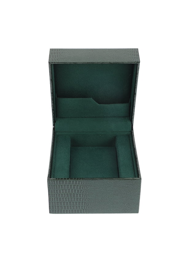 Green Clamshell Watch Storage Box for Jewelry Made of Plastic Lightweight Portable with Smooth Open