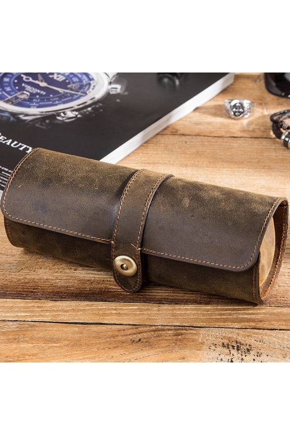Watch Carrying Case Coffee Leather 1Set 7.09X3.07X2.76In