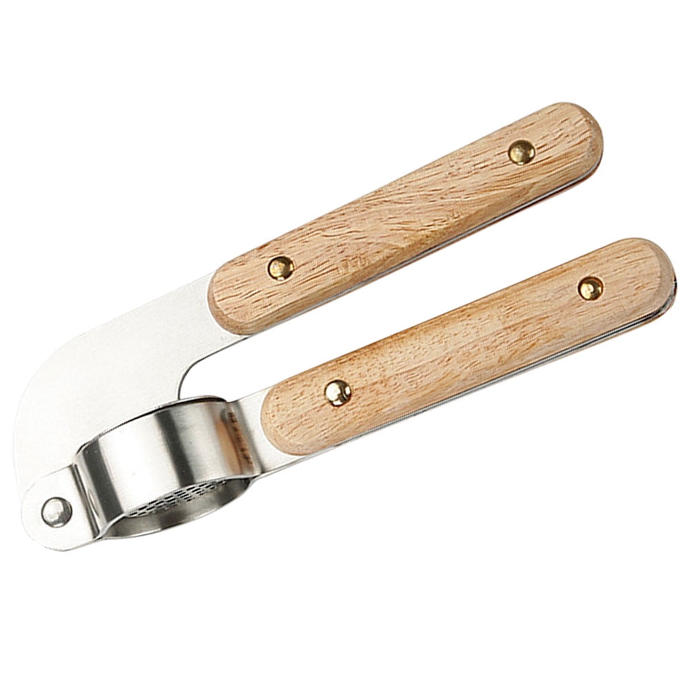HOOWIFFY Stainless Steel Manual Garlic Masher with Khaki Handle, Kitchen Tool and Versatile Garlic Press for Easy Cooking