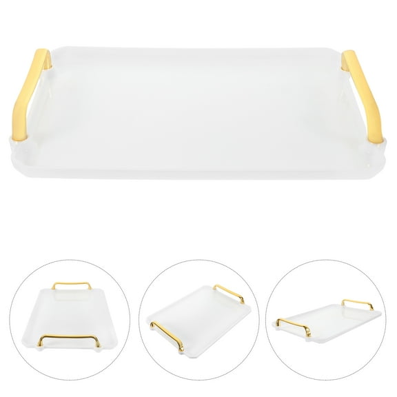 Worgeous White Plastic Serving Tray with Handles for Storage Use Perfect for Home Office or Bathroom 14.2 x 9.8 Inches