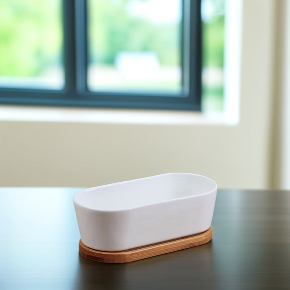 RENACLIPY White Ceramic Rectangular Planter Set of 2 Bonsai Pots for Indoor Gardening and Home Decor