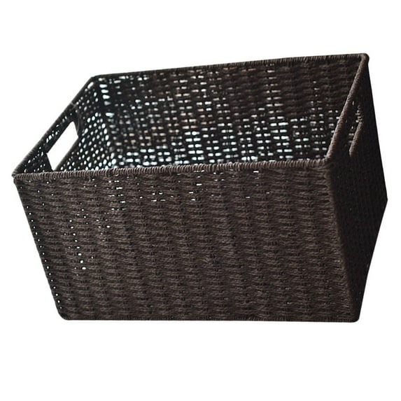 Worgeous Wicker Basket for Storage Use with Handle Made of Plastic Coffee Color Large Capacity
