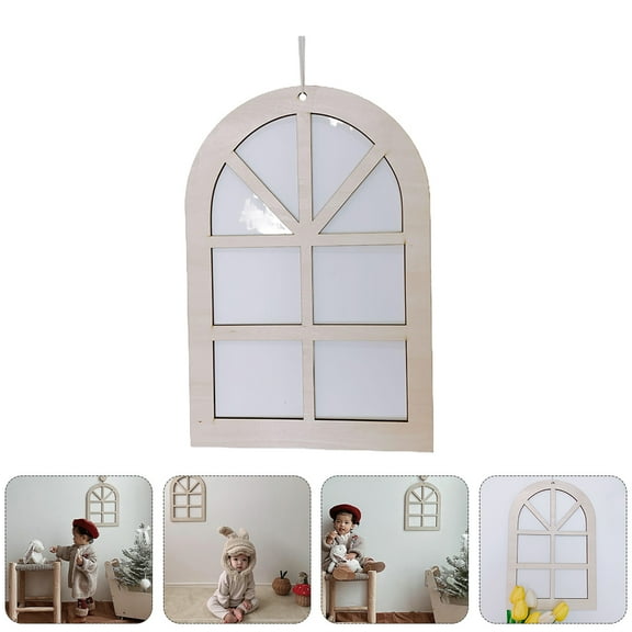 Phenofice Decorative Window Frame Wooden Hollow Window Crafts 1Pack 14.6X9.8X2in