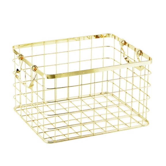 Worgeous Golden Iron Storage Basket for Household Use with Handles and Weighted Bottom 1 Pc