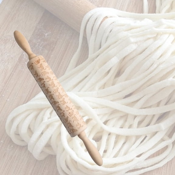 Worgeous Wood Rolling Pin with Beautiful Cat Pattern for Home Use Beige Non Slip Grip Handy and 8.5 inches