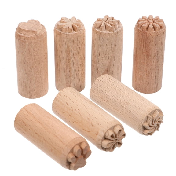ETHZZLE 7-Piece Beige Clay and Wood Stamp Set for Ceramics, 1.9 Inch Crafting Tools for Artisans and Projects