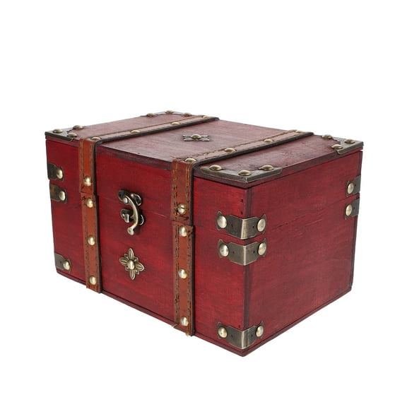 Worgeous Wooden Jewelry Box With Lock Retro Storage Chest Keepsakes Decorative Desktop Organizer For Men And Women