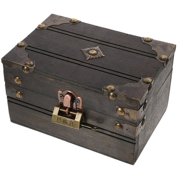 Worgeous Wooden Treasure Chest With Lock Antique Jewelry Storage Box Decorative Wood Toys Storage Box
