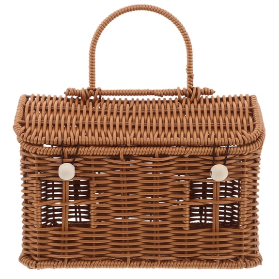 Worgeous Woven Basket Unique Bridesmaid Gift Box Multi-Functional Sundries Storage Basket with Lid and Handle for Weddings Parties