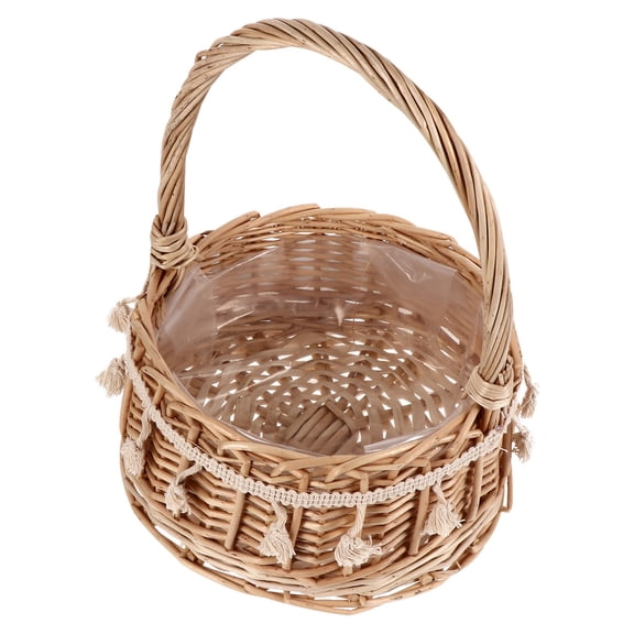 Worgeous Woven Flower Basket for Storage Use in Light Brown Synthetic Material 12.5 x 8.5 x 7 Inches