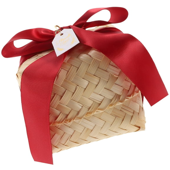 Worgeous Woven Storage Basket with Ribbon Small Gift Basket Woven Bamboo Basket Small Gift Holder